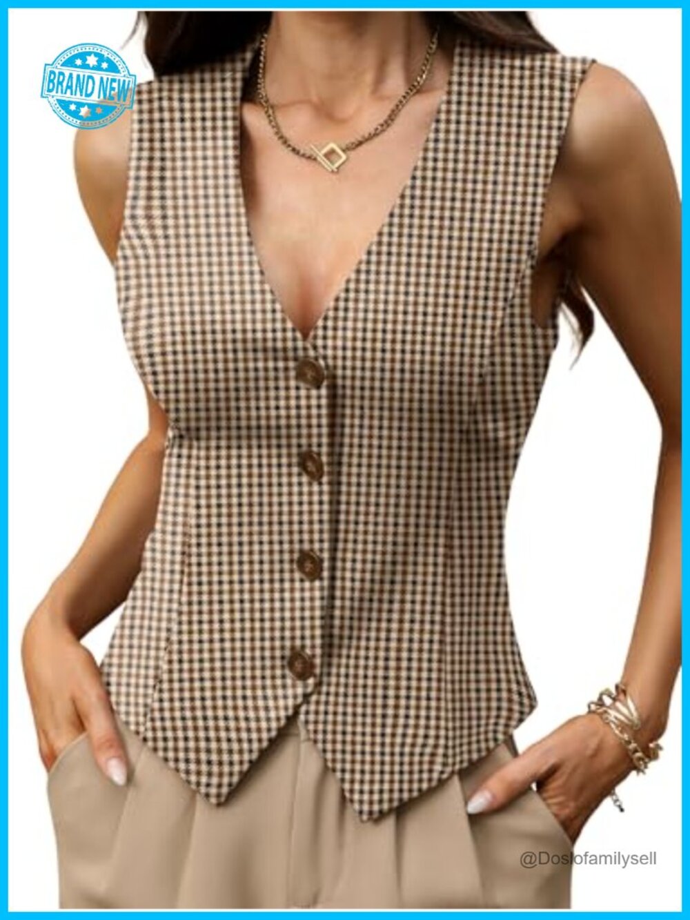 Stretchy Knit Vest Top Womens Sleeveless V-Neck Button Business Casual
